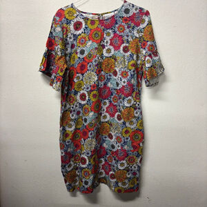 Women's FOIL Floral Linen Dress, Size 12, Multi-color with Pockets